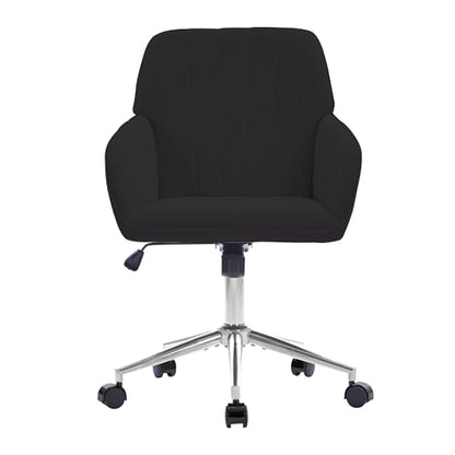 YITAI Velvet Office Desk Chair with Wheels and Silver Base,Modern Height Adjustable 360 Degree Swivel Upholstered Vanity Chairs with Arms for Living Room Bedroom, Study,Black - color: Silver Black