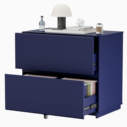 ModernMate 2 Drawer Lateral File Cabinet for Home Office, 31.5W*28.7H | Wood Filing Cabinet with Ample Storage, Doubles as Printer Stand for Office & Business, Fits Letter, A4 & Legal Size, Blue - color: Blue