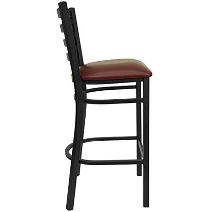 Flash Furniture Hercules Metal Ladder Back Restaurant Barstool, Burgundy - color: Burgundy Vinyl Seat/Black Metal Frame, size: Set of 1