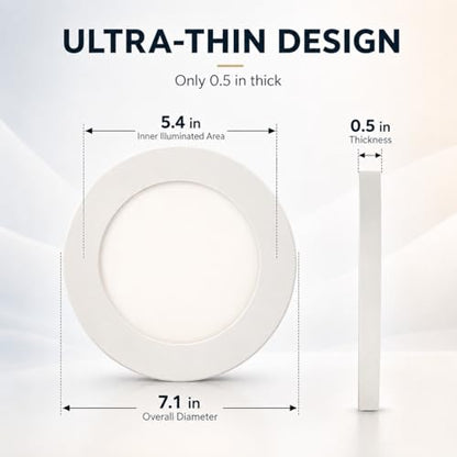 KSANA 7 Inch LED Flush Mount Ceiling Light, 5 CCT Selectable Ultra-Slim Round Flat Panel Light, Triac Dimmable 5%-100%, 12W 900LM Ceiling Light Fixture for Kitchen, Bedroom, Hallway, Office - size: 7 Inch