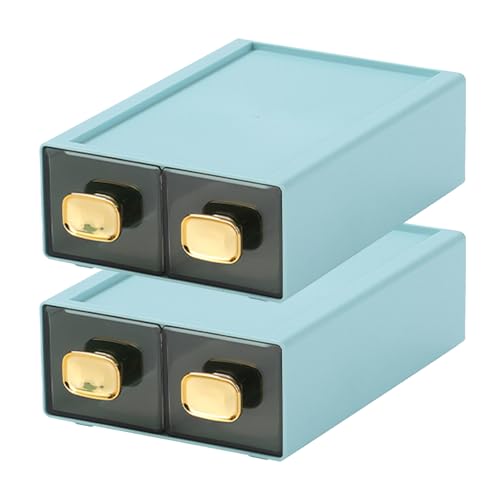 Desktop Storage Drawers, Stackable Countertop Organizer with Drawers - color: 4 Small Drawers, CYAN