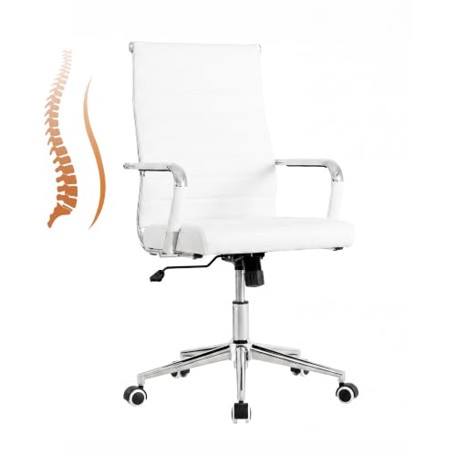 Okeysen Ergonomic Office Desk Chair, Modern PU Leather Conference Room Chairs Ribbed, High Back Executive Swivel Rolling Chair for Home, Office - color: White-ribbed