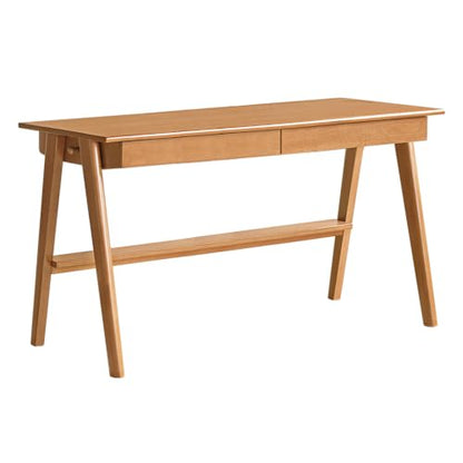 100% Solid Rubber Wood Desk Home Office Desk Mid Century Modern Writing Computer Desk with Drawer for Home Office 47.24" W Natural Wood - color: Natural Wood-rubberwood, size: 47.24"W