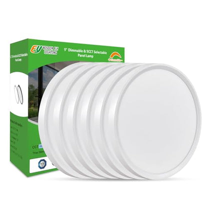 9Inch 6PK White LED Flush Mount Ceiling Light, Dimmable 5CCT, 18W, 1860LM | 2700K/3000K/4000K/5000K/6000K CCT, White Close to Ceiling Round Flat Panel Light, Super Slim LED Ceiling Light for Bedroom - color: White, size: 9"-6PK-DM