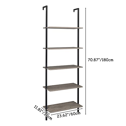 Ladder Bookshelf, 5-Tier Wood Ladder Bookcase with Metal Frame Shelf Open Bookcase Freestanding Bathroom Storage Rack Plant Stand for Living Room, Bedroom, Office, Easy Assembl (Brown5) - color: Brown5