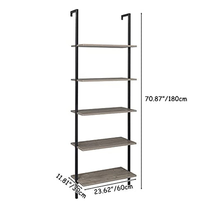 Ladder Bookshelf, 5-Tier Wood Ladder Bookcase with Metal Frame Shelf Open Bookcase Freestanding Bathroom Storage Rack Plant Stand for Living Room, Bedroom, Office, Easy Assembl (Brown5) - color: Brown5