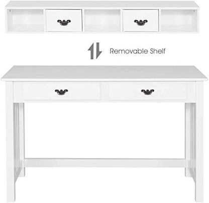 GIANTEX Writing Desk with 4 Drawer Computer Study Table Removable Floating Organizer 2-Tier Spacious Workstation, Home Office Desk Console Table White Vanity Desk