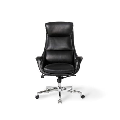 Glitzhome Mid-Century Modern Air Leatherette Adjustable Swivel High Back Office Chair, Black - color: Black