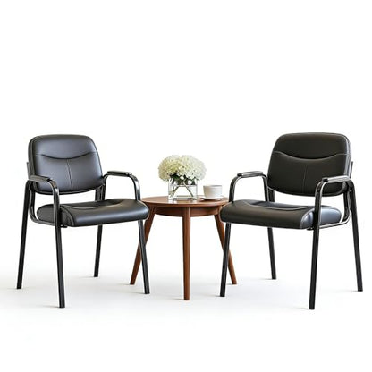 Simple Deluxe 2 Pack Stationary Guest Chairs, No Wheels Waiting Room Chairs with Padded Armrests, Reception Seating for Conference, Meeting, Lobby, Home, Dining & Desk Side - color: Black New, size: 2 Pack Standard Cushion