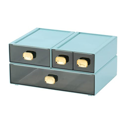 Desktop Storage Drawers, Stackable Countertop Organizer with Drawers - color: 4 Mixed Drawers, Cyan