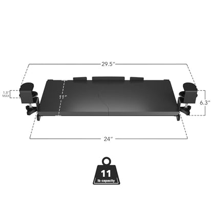 Mount-It! 24” Clamp-On Under Desk Keyboard Tray, Slide-Out Keyboard Drawer for Desk, Ergonomic Pull-Out Platform with Smooth Gliding Tracks, No-Drill C-Clamp Mount, Under Desk Keyboard Holder - size: 24" x 11"