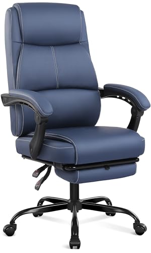 Misolant Big and Tall Office Chair with Footrest, High Back Desk Chair with Linkage Armrest, 90-155° Recline Executive Computer Chairs with Adjustable Height for Home - color: Navy Blue