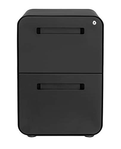 Laura Davidson Furniture Stockpile 2 Drawer Mobile File Cabinet with Lock - Under Desk Metal Filing Cabinet, Legal/Letter File Folders, Wheels and Stationary Feet, Pre-Assembled, Black - color: Black