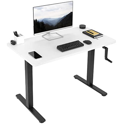 VIVO Manual Height Adjustable 43 x 24 inch Stand Up Desk, White Solid One-Piece Table Top, Black Frame, Standing Workstation with Foldable Handle, DESK-KIT-MB4W - color: White Top / Black Frame, size: 43" x 24"