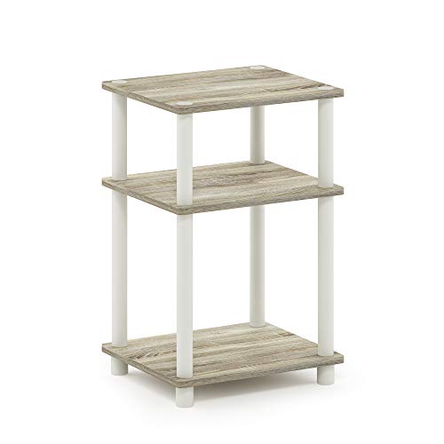 Furinno JUST Side Table, 3-Tier End Table, Open Shelves Night Stand, Bedside Table, Toolless Assembly, for Living Room, Bedroom, Bathroom, Sonoma Oak - color: Sonoma Oak/White, size: 3-Tier, Round Pole, style: 1-Pack