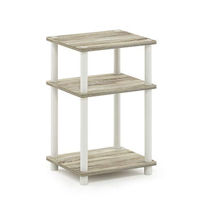 Furinno JUST Side Table, 3-Tier End Table, Open Shelves Night Stand, Bedside Table, Toolless Assembly, for Living Room, Bedroom, Bathroom, Sonoma Oak - color: Sonoma Oak/White, size: 3-Tier, Round Pole, style: 1-Pack