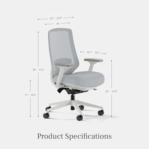 Branch Ergonomic Chair Pro, Mesh Office Chair with 14 Points of Adjustment | Height, Depth and Tilt Adjustable, 5D Armrests, Forward Tilt, Smooth Recline, and Lumbar Support, Mineral - color: Mineral