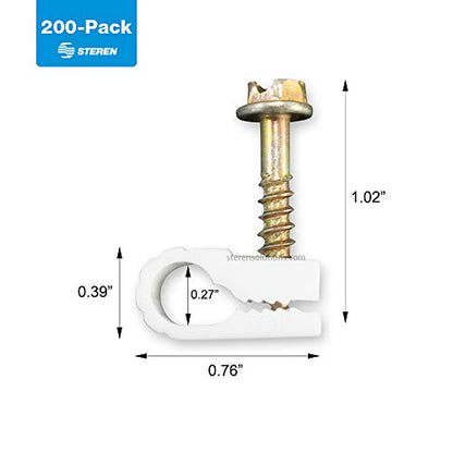 STEREN Coaxial Cable Clips - Cable Holders - White - 200 Pack - color: White, size: 200 Count - Single Cable