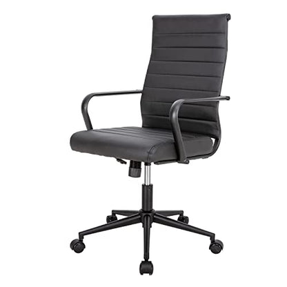 Okeysen Black Office Chair, Ergonomic Leather Modern Office Chair, Executive Ribbed Height Adjustable Swivel Rolling Chair for Home Office. - color: Black With Black Frame