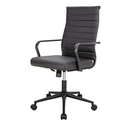 Okeysen Black Office Chair, Ergonomic Leather Modern Office Chair, Executive Ribbed Height Adjustable Swivel Rolling Chair for Home Office. - color: Black With Black Frame