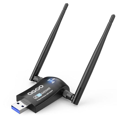 Tri-Band WiFi 6E Adapter for Desktop PC: QGOO USB 3.0 Axe 5400 Wireless Network Receiver/Dongle with 5dBi Dual Antennas, WiFi Card/Stick 6G/5G/2.4G for Laptop Computer Only Compatible Windows 11/10 - size: AXE-5400