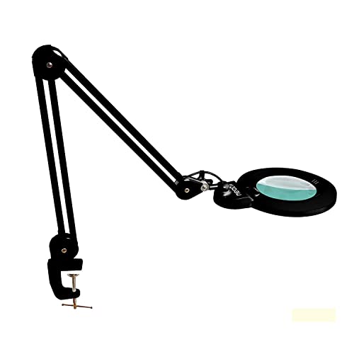 Neatfi XL Bifocals 1,200 Lumens LED Magnifying Lamp with Clamp, 3 Light Modes, Correlated Color Temperature Control (3000K-4500K-6000K), 12W, 120 Pcs SMD LED (Black, 6 Inch Lens) - color: Black, size: 6 Inch Bifocal Lens