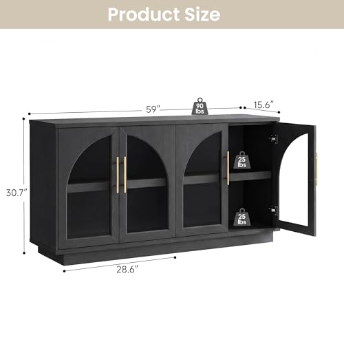 Fatmok 59" Arched Glass Sideboard Buffet Display Cabinet,Grey Black Oak - color: B-black Grey