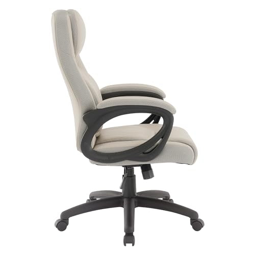 Office Star FL Series Executive Seating Faux Leather Manager's Adjustable Office Chair with Padded Arms, Taupe with Grey Mesh Accents - color: Taupe