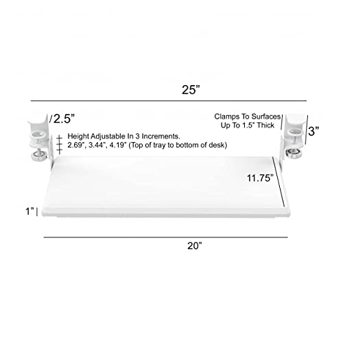 Stand Up Desk Store Compact Clamp-On Retractable Adjustable Keyboard Tray/Under Desk Keyboard Tray | Increase Comfort and Usable Desk Space | for Desks Up to 1.5" (24.5" x 11.5") (White) (Small) - size: Small