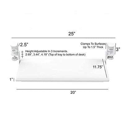 Stand Up Desk Store Compact Clamp-On Retractable Adjustable Keyboard Tray/Under Desk Keyboard Tray | Increase Comfort and Usable Desk Space | for Desks Up to 1.5" (24.5" x 11.5") (White) (Small) - size: Small