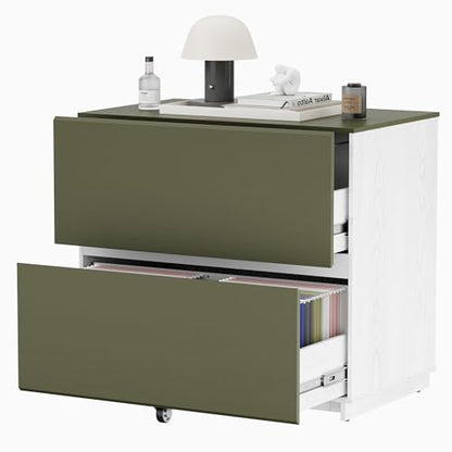 ModernMate 31.5" Lateral Wood Filing Cabinet with 2 Large Drawers, Green - color: Green+white