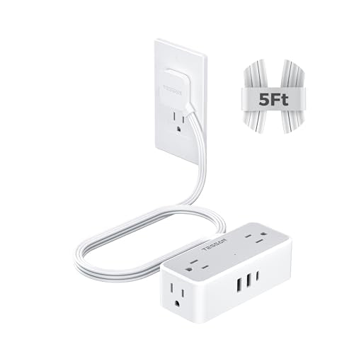 TESSAN Extension Cord 5 FT, Power Strip with 900J Surge Protection, Grey | 4 AC Outlets 1 USB C and 2 USB A Ports, Flat Plug, Multiple Wall Outlet Extender Suitable for Office Dorm - color: Gray, size: 5 FT (1 USB-C, 2 USB-A)