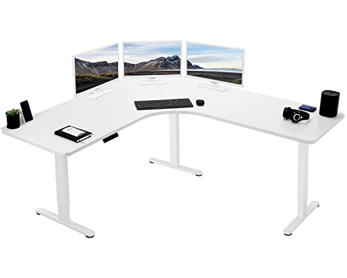 VIVO Electric Height Adjustable 71 x 71 inch Curved Corner Stand Up Desk, White Table Top, White Frame, Memory Controller, L-Shaped Workstation, E3C Series, DESK-KIT-E3CWW - color: White Top / White Frame, size: 71" x 71"