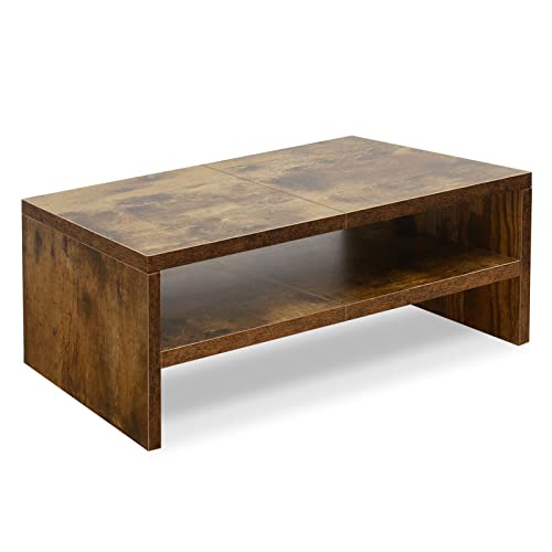 TEAMIX 20 inch Monitor Riser Stand - 2 Tiers, Wood Rustic Desktop Bookshelf - color: Espresso, size: 20 x 9.5 x 6.7 inches