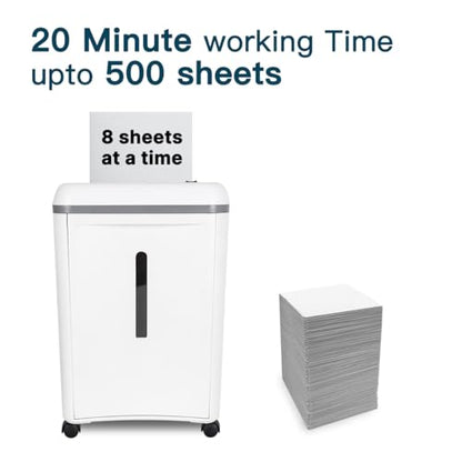 WOLVERINE SD9101 P-5 Super Micro Cut Shredder, 8-Sheet, 4.5Gal, 54dB, White | P-5 Super Micro Cut | 2×12mm Particles | 8-Sheet/75g Paper | Cards+Staples+Clips | 54dB Quiet | 40Cr Steel Gears | 17L Bin - size: 8-Sheet Level P-5-White