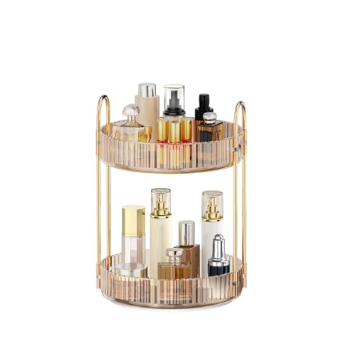 MOKANI 360 Rotating Makeup Organizer for Vanity, 2 Tier Perfume Organizer | Adjustable Multi-Function Spinning Cosmetics Skincare Storage for Bedroom, Dresser, Countertop, Amber - color: C-Amber, size: 2 Tier