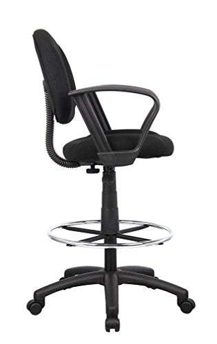 Boss Office Products Ergonomic Works Drafting Chair with Loop Arms in Black, Mid-Back - color: Black, style: Loop Arms
