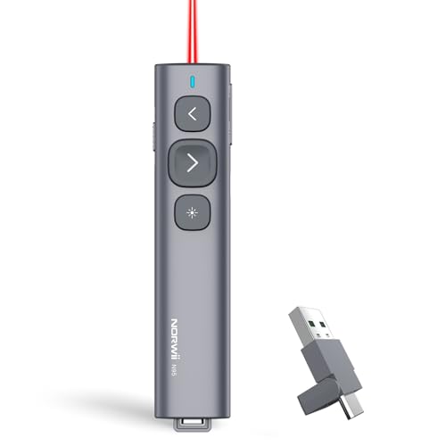 Norwii N95 Presentation Clicker with Red Laser Pointer for Presentations | PowerPoint Clicker for Presentation Remote, Long-Range Wireless Presenter Pointer, Rechargeable Slide Advancer for PC/Laptop - color: Red Light, size: USB-AC
