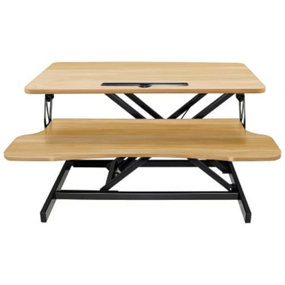 Desk Converter Height Adjustable Riser Ergonomic Sit Stand Dual Monitor Computer Workstation Keyboard Tray Home Office-Black + Walnut - color: Black + Walnut