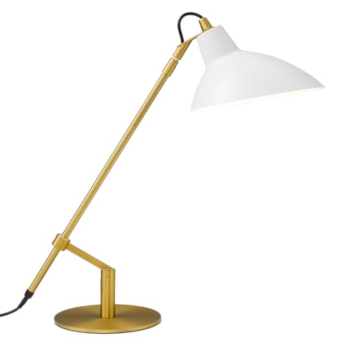 Desk Lamp Modern Industrial 100% Metal Adjustable Table Lamp 24", Natural Light (4000K) with Dimmer, Ideal for Office Bedroom Study Room Living Room Nightstand Bedside Lamps White+Brass - color: White+Brass