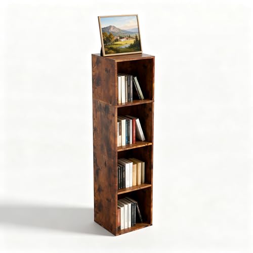 Cube Storage Organizer, 4 Cube Retro Bookshelf, Freestanding 4 Tier Open Shelf, Rustic Brown Retro Shelves for Home Office, Bedroom, Living Room, Study - color: Rustic Brown, size: 4-Cube