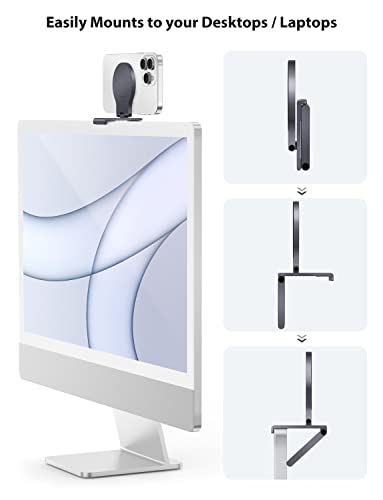 Stouchi Mag-Safe Continuity Camera Mount for Desktop Monitor | Adjustable Aluminum iPhone Webcam Mount for iMac, Apple TV 4K & Mac Displays | Compatible with 1/4" Tripod Screw - color: Grey