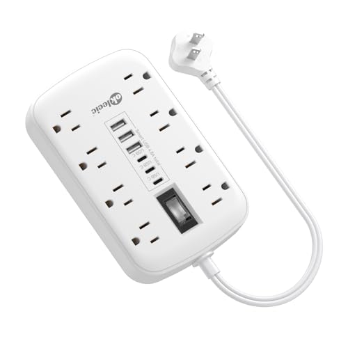 Short Extension Cord 1 ft - 2 Prong Power Strip 1700J Appliance Surge Protetor with 15A 8 Outlets 6 USB (5V/4.8A 24W) Charging Ports, Multi Plug Wall Outlet Extender for Home Office Dorm Roomc, White - size: 1 FT, style: 2 Prong Plug(8AC+3U3C)