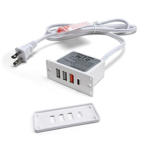 Powered USB C Hub Socket Recessed USB C Power Strip Outlet with Fast Charge 4 USB Ports 20W Mounted into Bed Desk Table Sofa (White) - color: White