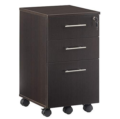Mayline MNBBFLDC Medina 3-Drawer Lockable Mobile File Cabinet, 26.75"H, Mocha Laminate - color: Mocha, style: 3 Drawers