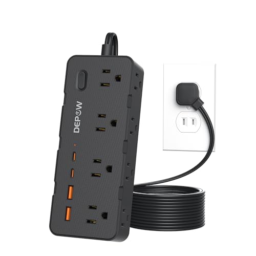 DEPOW 2 Prong Power Strip, 8 Outlets & 4 USB(2 USB-C), 5Ft Extension Cord | Black, 2 to 3 Prong Outlet Adapter,1700J Two Prong Surge Protector, Wall Mountable, Ideal for Old House Non-Grounded Outlets - color: Black, size: 5 ft (2 prong plug)