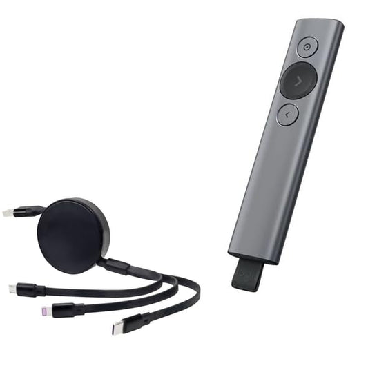 BoxWave Cable Compatible with Logitech Spotlight Presentation Remote - AllCharge PD miniSync (100W), Retractable High-Speed Charging Portable USB Cable - Jet Black