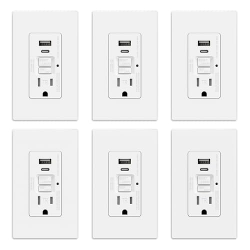 ELEGRP GFCI Outlet with USB Ports, 15 Amp Self-Test GFCI Combination with USB Ports, 24W Max Total Output, Tamper Resistant GFCI USB Outlet with Wall Plate, UL Listed, Matte White, 6 Pack - color: Matte White, size: GFCI Outlet with USB Ports