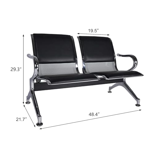 Kinsuite 5-Seat PU Leather Reception Bench - 2pcs Waiting Room Chairs with Arms & Non-Slip Foot Mats, Reception Chairs Guest Chair for Office Airport Bank Salon, Black - color: Pu Black, size: 5-Seat