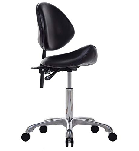 Hydraulic Saddle Rolling Adjustable, Heavy-Duty (350 lbs) Stool Chair for Beauty Salon Massage Dental Clinic Home Office Use (Black) - color: Black